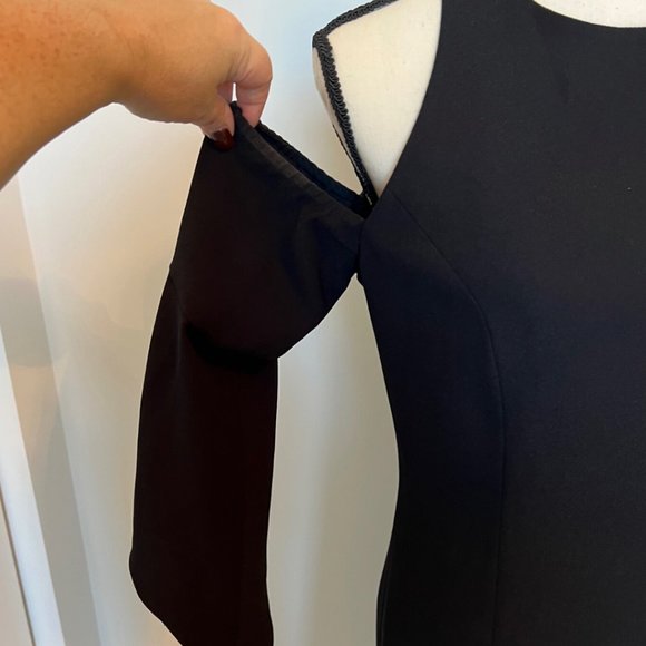 SCRIPTED M Cold Shoulder Bell Sleeve Little Black Dress Asymmetrical - Picture 7 of 16